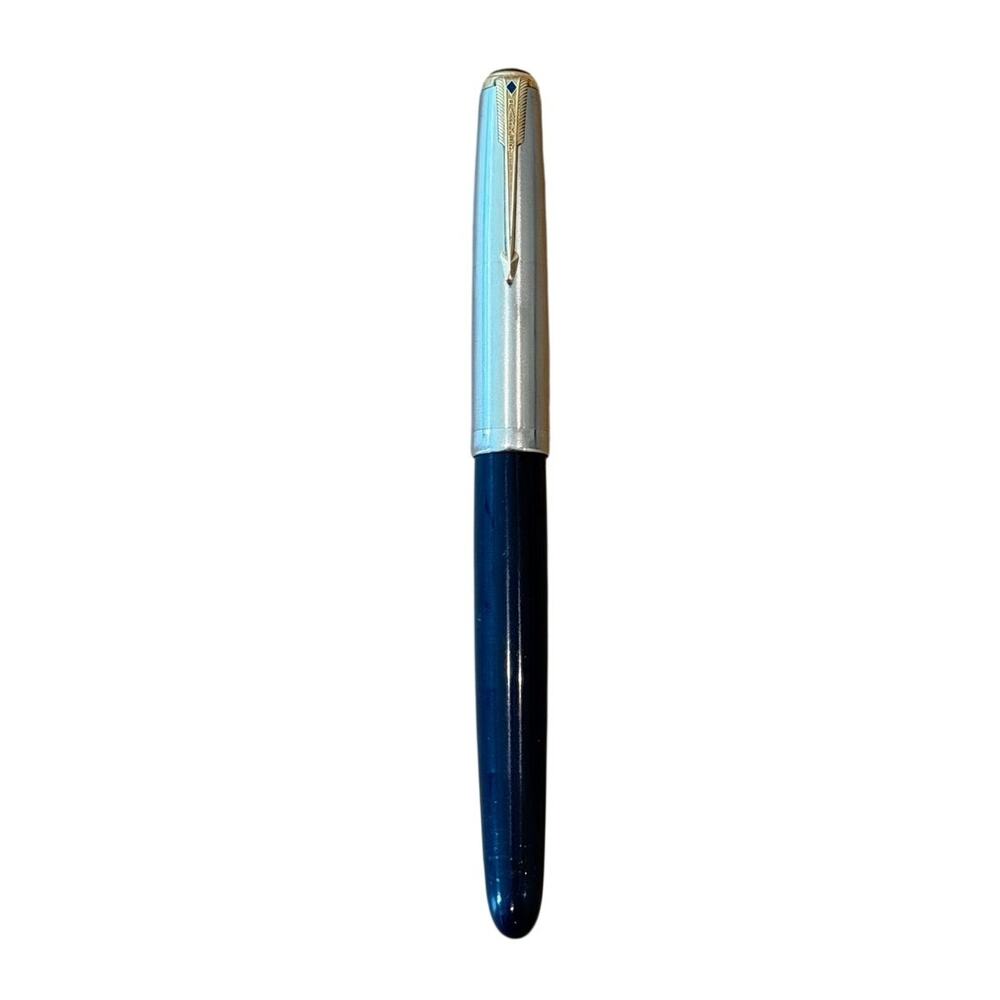 Vintage Parker 51 Vacumatic Fountain Pen Blue Barrel Sterling Silver Cap